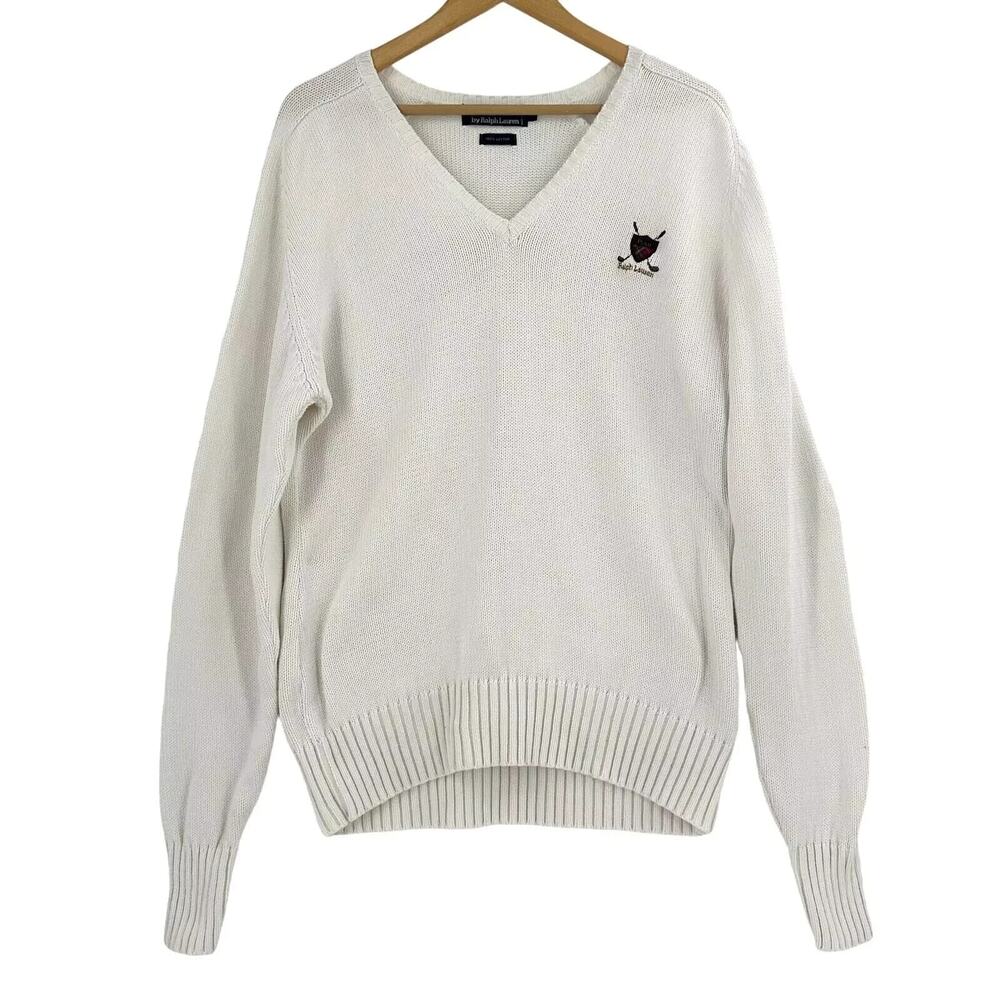 VTG‎ 90s Polo Ralph Lauren V-Neck Sweater XL Preppy Old Money Quiet Luxury Crest